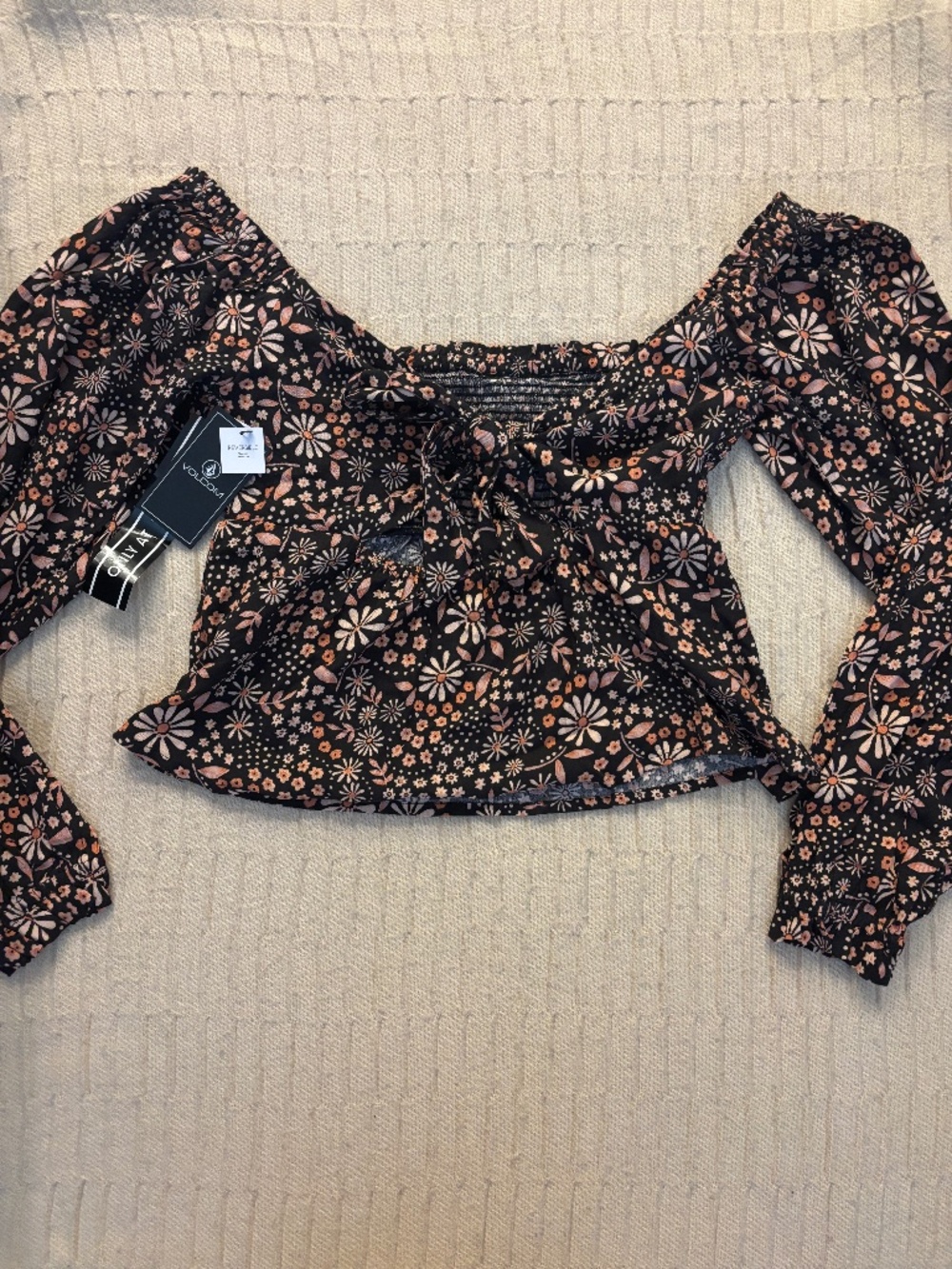 Volcom Floral Tie-Front Long Sleeve Blouse Size XS